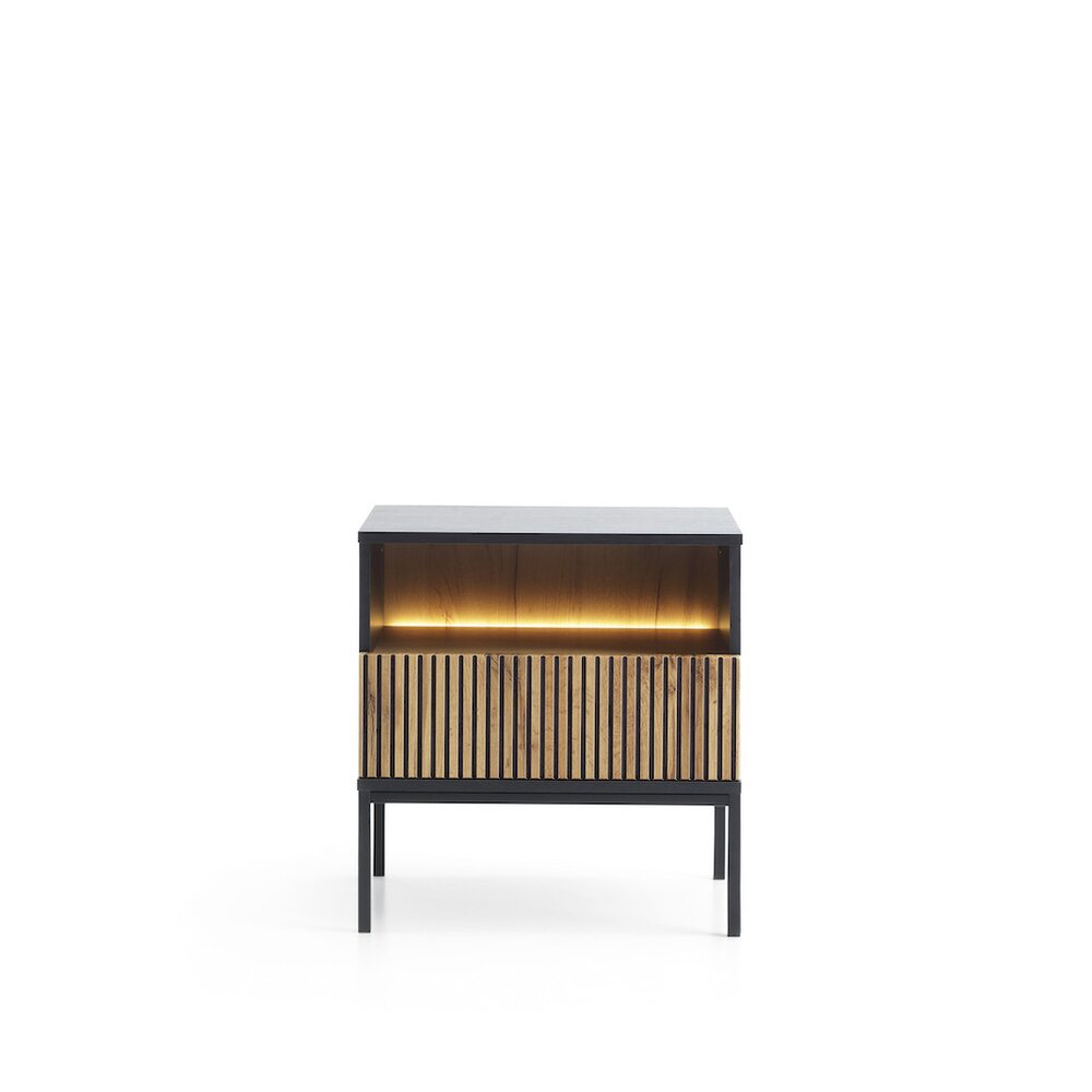 Levně Moderní noční stolek SONNY 54 LED, černá / dub votan