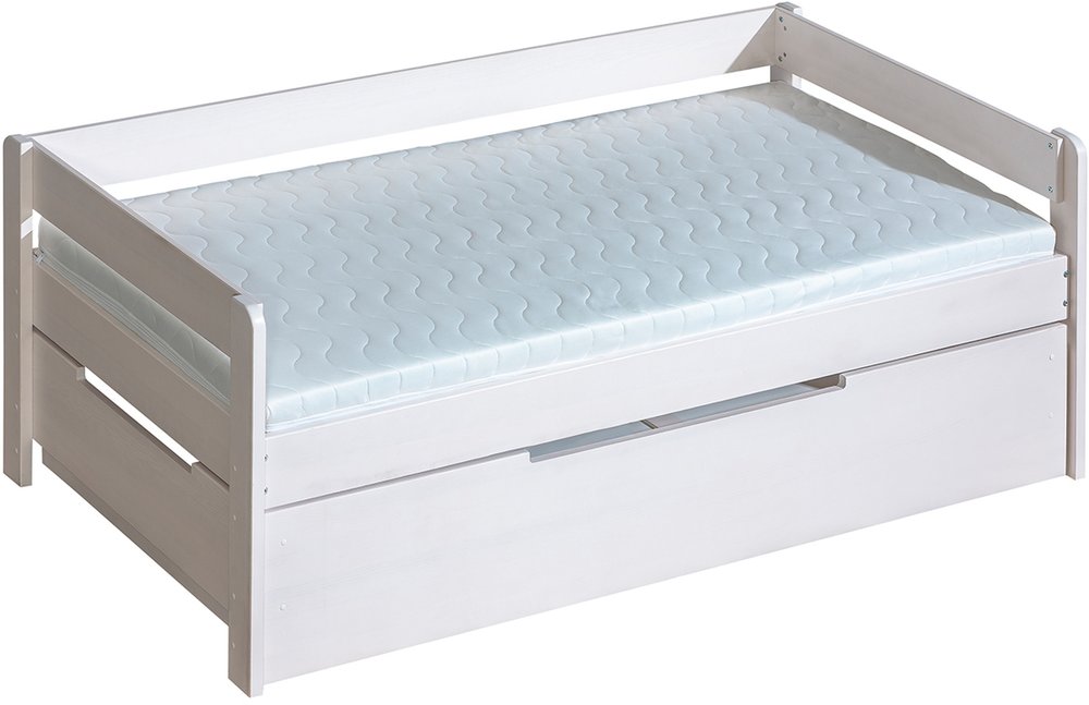 Levně Bílá postel z masivu BOBÍK s úložným prostorem, 200x90