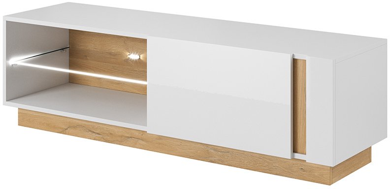 Levně Tv stolek ARDEN 138 LED, bílá/dub/bílý lesk