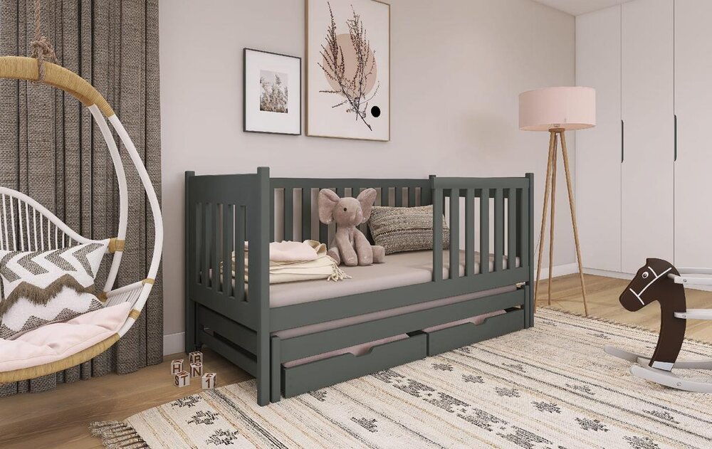 Levně Dětská postel s přistýlkou KAROL 90x190, grafit