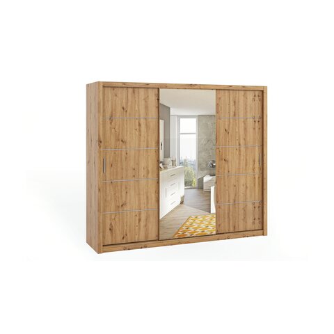 Šatní skříň se zrcadlem BOKO 250, dub artisan