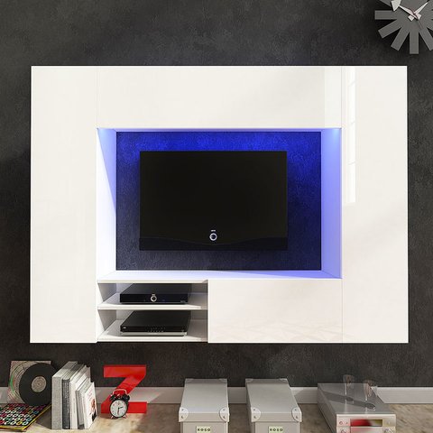 Obývací stěna NUOVO LED, bílá/bílý lesk